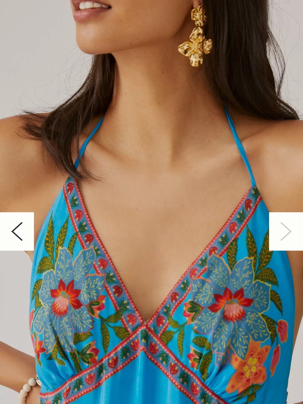 Farm Rio x Anthropologie Halter Tiered Maxi Dress Open Back Printed M - Picture 6 of 11
